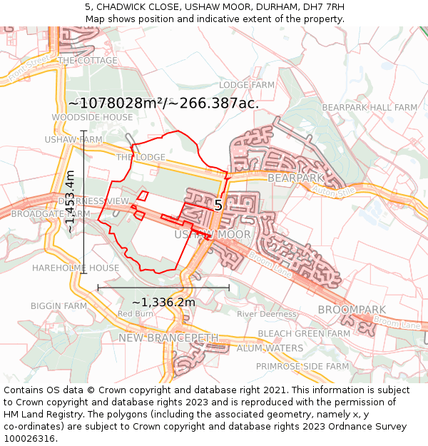 5, CHADWICK CLOSE, USHAW MOOR, DURHAM, DH7 7RH: Plot and title map