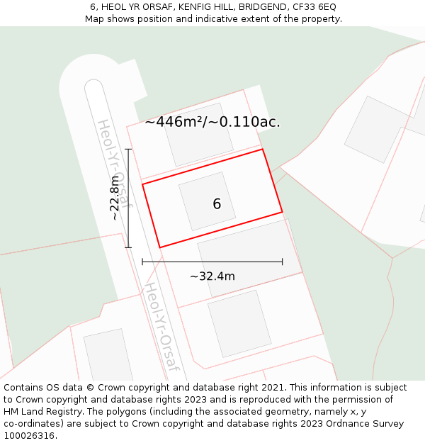 6, HEOL YR ORSAF, KENFIG HILL, BRIDGEND, CF33 6EQ: Plot and title map