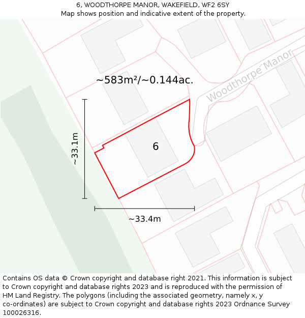 6, WOODTHORPE MANOR, WAKEFIELD, WF2 6SY: Plot and title map