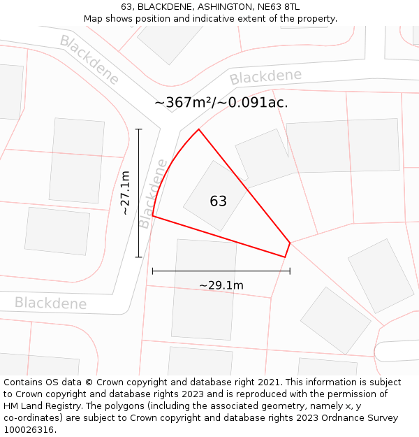 63, BLACKDENE, ASHINGTON, NE63 8TL: Plot and title map