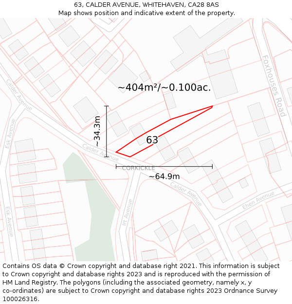 63, CALDER AVENUE, WHITEHAVEN, CA28 8AS: Plot and title map