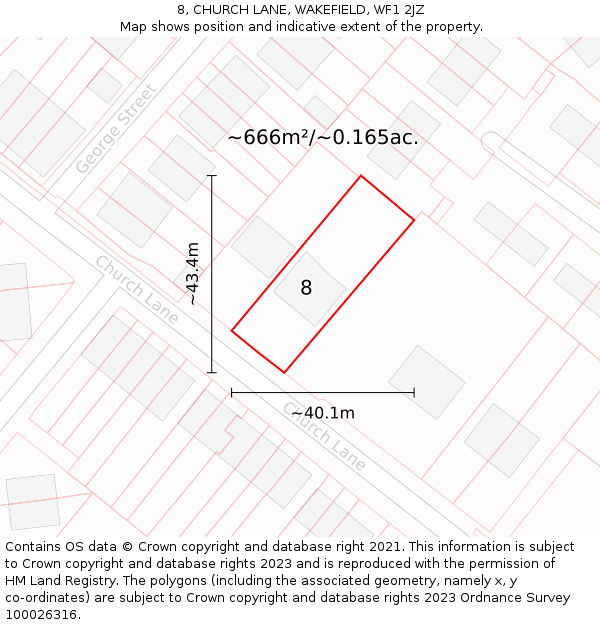 8, CHURCH LANE, WAKEFIELD, WF1 2JZ: Plot and title map