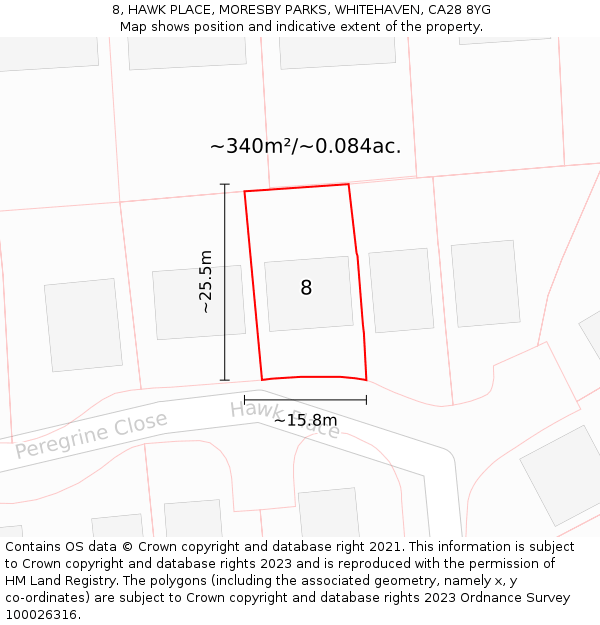 8, HAWK PLACE, MORESBY PARKS, WHITEHAVEN, CA28 8YG: Plot and title map