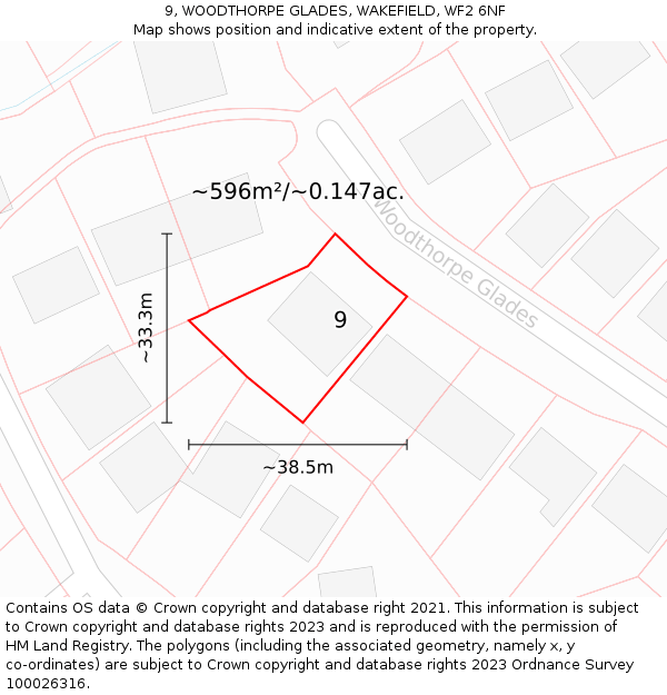 9, WOODTHORPE GLADES, WAKEFIELD, WF2 6NF: Plot and title map