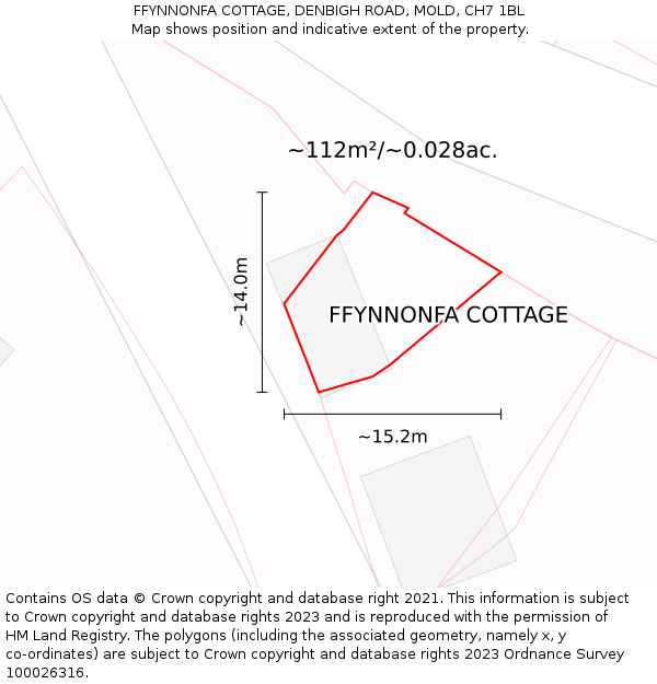 FFYNNONFA COTTAGE, DENBIGH ROAD, MOLD, CH7 1BL: Plot and title map