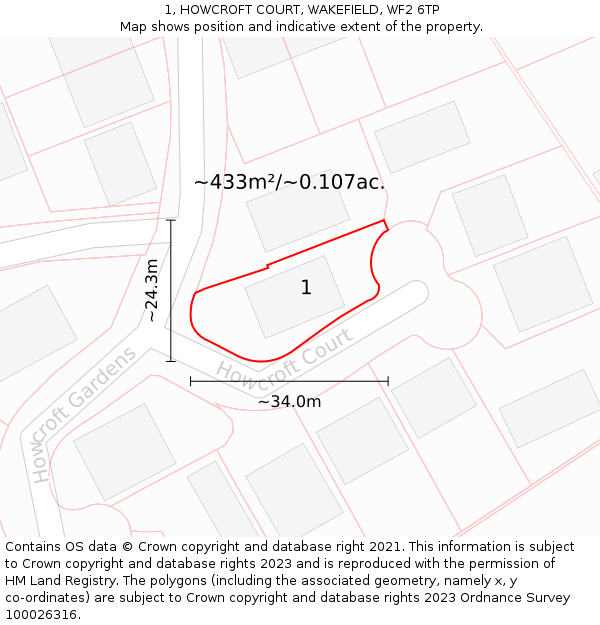 1, HOWCROFT COURT, WAKEFIELD, WF2 6TP: Plot and title map