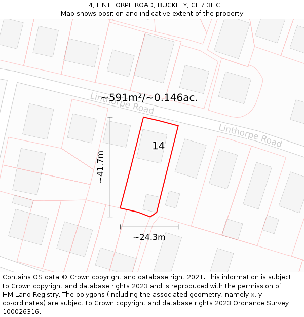 14, LINTHORPE ROAD, BUCKLEY, CH7 3HG: Plot and title map