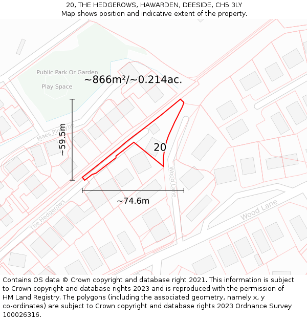 20, THE HEDGEROWS, HAWARDEN, DEESIDE, CH5 3LY: Plot and title map