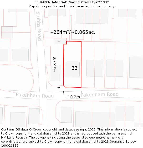 33, PAKENHAM ROAD, WATERLOOVILLE, PO7 3BY: Plot and title map