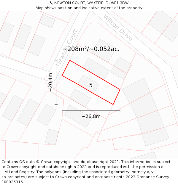 5, NEWTON COURT, WAKEFIELD, WF1 3DW: Plot and title map