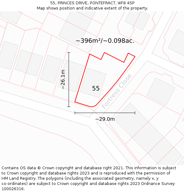 55, PRINCES DRIVE, PONTEFRACT, WF8 4SP: Plot and title map