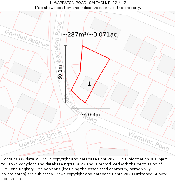 1, WARRATON ROAD, SALTASH, PL12 4HZ: Plot and title map