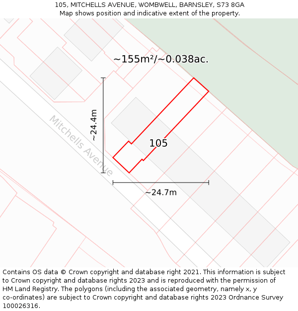 105, MITCHELLS AVENUE, WOMBWELL, BARNSLEY, S73 8GA: Plot and title map