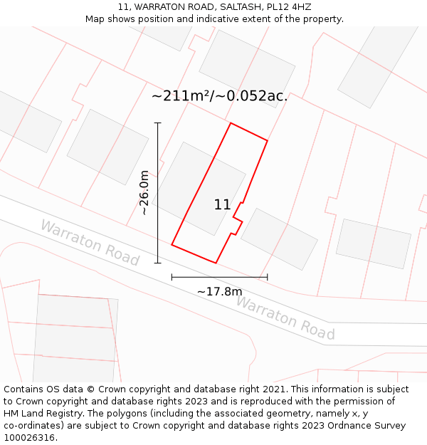 11, WARRATON ROAD, SALTASH, PL12 4HZ: Plot and title map