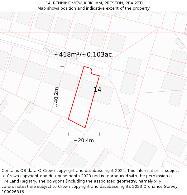 14, PENNINE VIEW, KIRKHAM, PRESTON, PR4 2ZB: Plot and title map