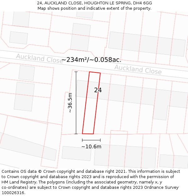 24, AUCKLAND CLOSE, HOUGHTON LE SPRING, DH4 6GG: Plot and title map