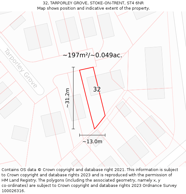 32, TARPORLEY GROVE, STOKE-ON-TRENT, ST4 6NR: Plot and title map