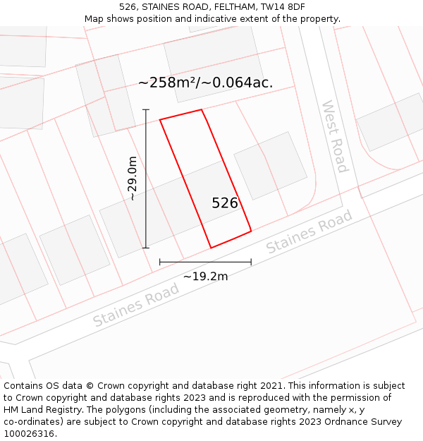 526, STAINES ROAD, FELTHAM, TW14 8DF: Plot and title map