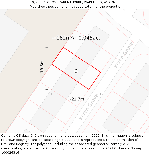 6, KEREN GROVE, WRENTHORPE, WAKEFIELD, WF2 0NR: Plot and title map
