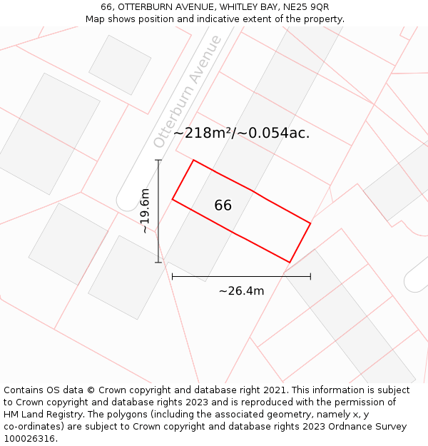 66, OTTERBURN AVENUE, WHITLEY BAY, NE25 9QR: Plot and title map