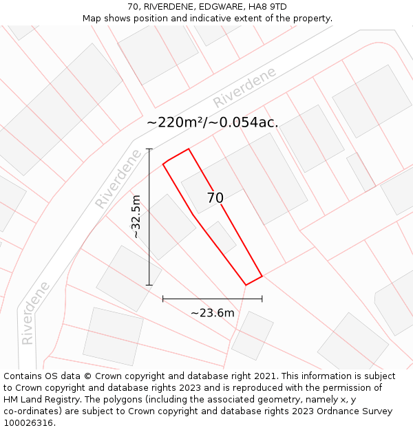 70, RIVERDENE, EDGWARE, HA8 9TD: Plot and title map