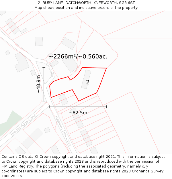 2, BURY LANE, DATCHWORTH, KNEBWORTH, SG3 6ST: Plot and title map