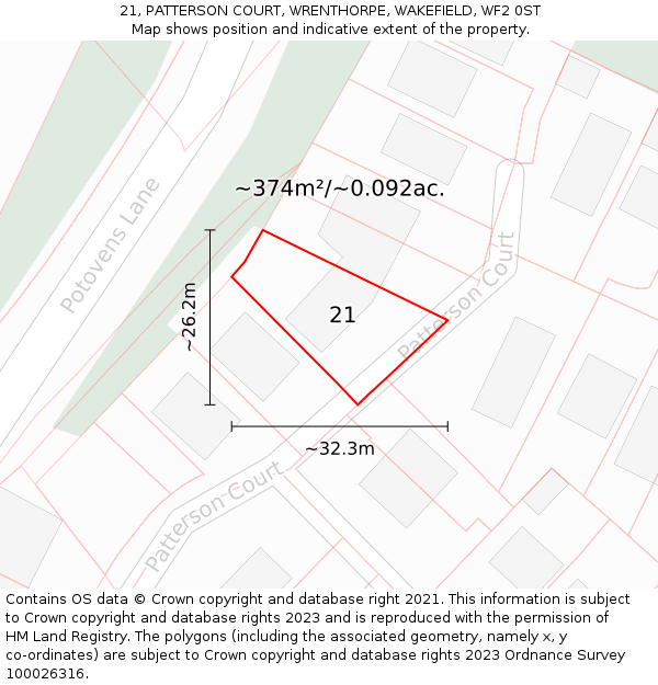 21, PATTERSON COURT, WRENTHORPE, WAKEFIELD, WF2 0ST: Plot and title map