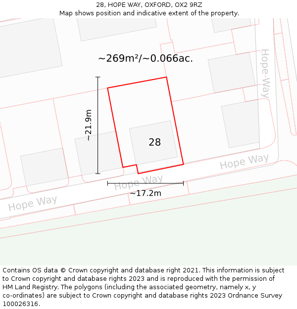 28, HOPE WAY, OXFORD, OX2 9RZ: Plot and title map