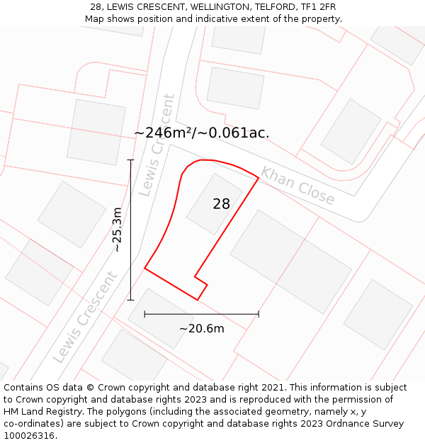 28, LEWIS CRESCENT, WELLINGTON, TELFORD, TF1 2FR: Plot and title map