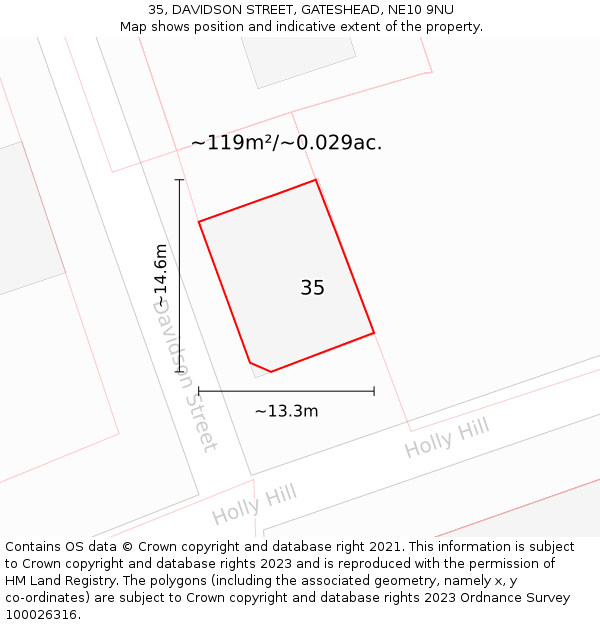 35, DAVIDSON STREET, GATESHEAD, NE10 9NU: Plot and title map