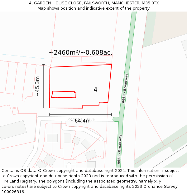 4, GARDEN HOUSE CLOSE, FAILSWORTH, MANCHESTER, M35 0TX: Plot and title map