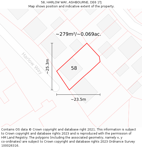 58, HARLOW WAY, ASHBOURNE, DE6 1TJ: Plot and title map