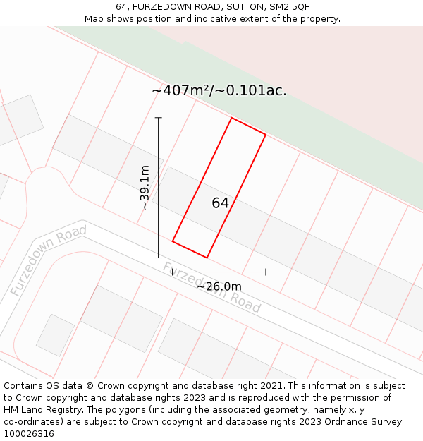 64, FURZEDOWN ROAD, SUTTON, SM2 5QF: Plot and title map