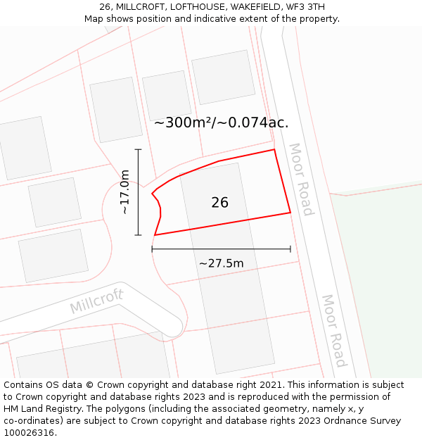 26, MILLCROFT, LOFTHOUSE, WAKEFIELD, WF3 3TH: Plot and title map