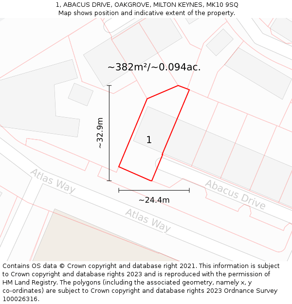 1, ABACUS DRIVE, OAKGROVE, MILTON KEYNES, MK10 9SQ: Plot and title map