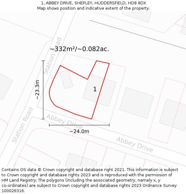 1, ABBEY DRIVE, SHEPLEY, HUDDERSFIELD, HD8 8DX: Plot and title map