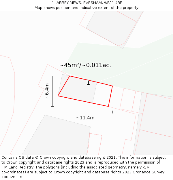 1, ABBEY MEWS, EVESHAM, WR11 4RE: Plot and title map