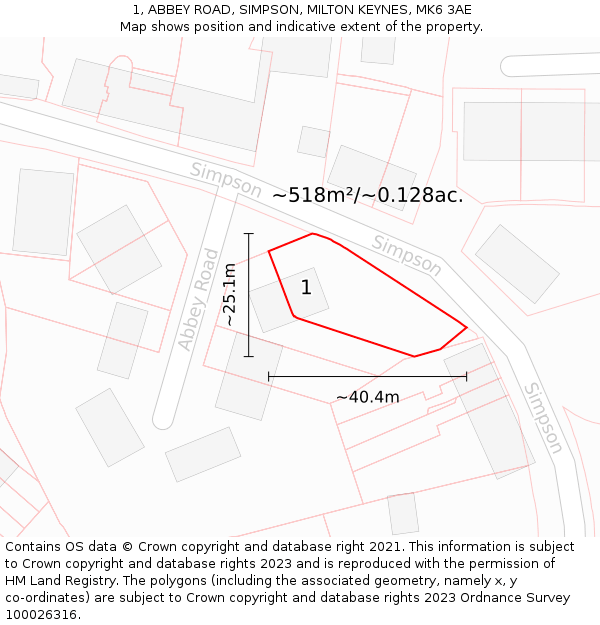 1, ABBEY ROAD, SIMPSON, MILTON KEYNES, MK6 3AE: Plot and title map