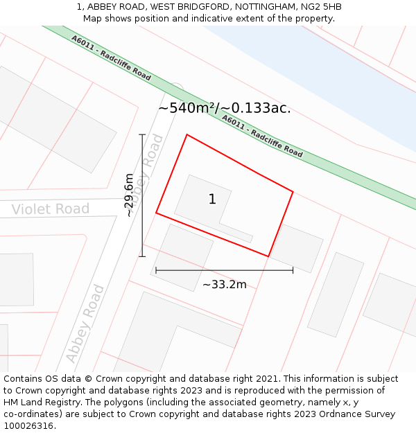 1, ABBEY ROAD, WEST BRIDGFORD, NOTTINGHAM, NG2 5HB: Plot and title map