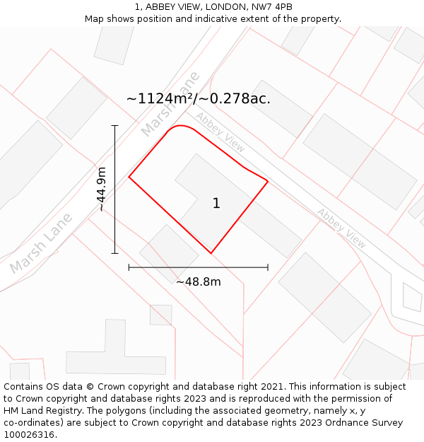 1, ABBEY VIEW, LONDON, NW7 4PB: Plot and title map