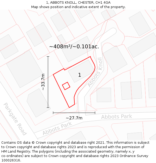 1, ABBOTS KNOLL, CHESTER, CH1 4GA: Plot and title map