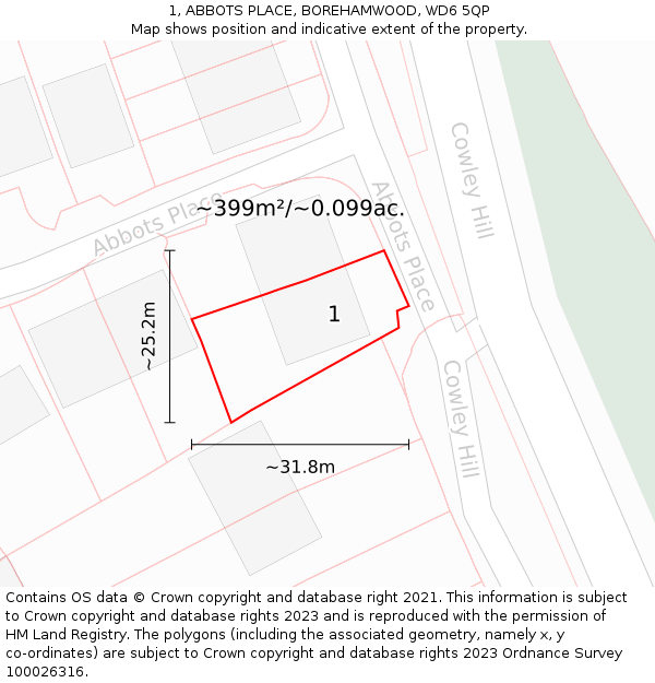 1, ABBOTS PLACE, BOREHAMWOOD, WD6 5QP: Plot and title map