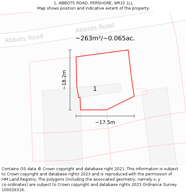 1, ABBOTS ROAD, PERSHORE, WR10 1LL: Plot and title map