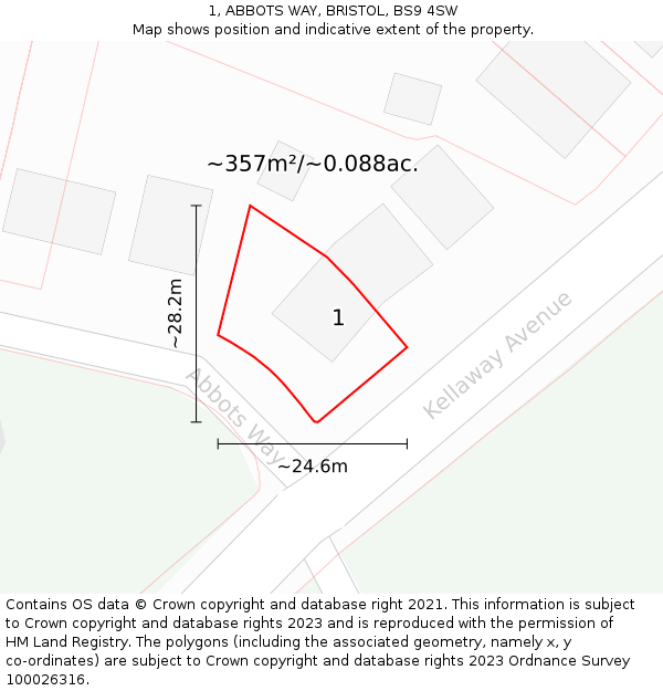 1, ABBOTS WAY, BRISTOL, BS9 4SW: Plot and title map