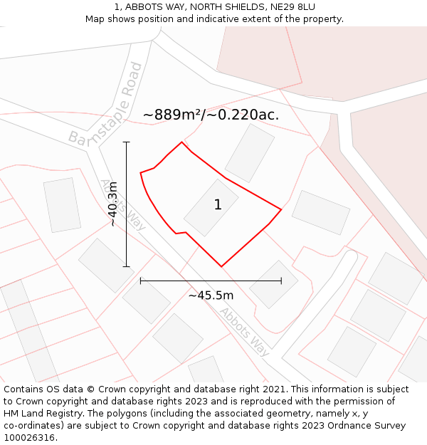 1, ABBOTS WAY, NORTH SHIELDS, NE29 8LU: Plot and title map