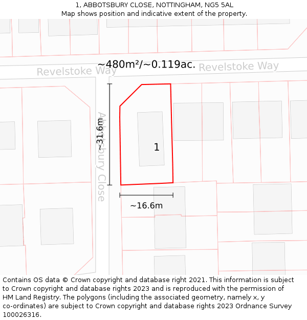 1, ABBOTSBURY CLOSE, NOTTINGHAM, NG5 5AL: Plot and title map