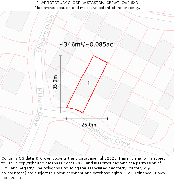 1, ABBOTSBURY CLOSE, WISTASTON, CREWE, CW2 6XD: Plot and title map