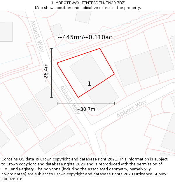 1, ABBOTT WAY, TENTERDEN, TN30 7BZ: Plot and title map