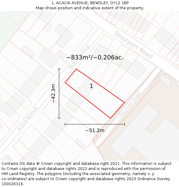 1, ACACIA AVENUE, BEWDLEY, DY12 1BP: Plot and title map