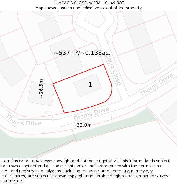 1, ACACIA CLOSE, WIRRAL, CH49 3QE: Plot and title map